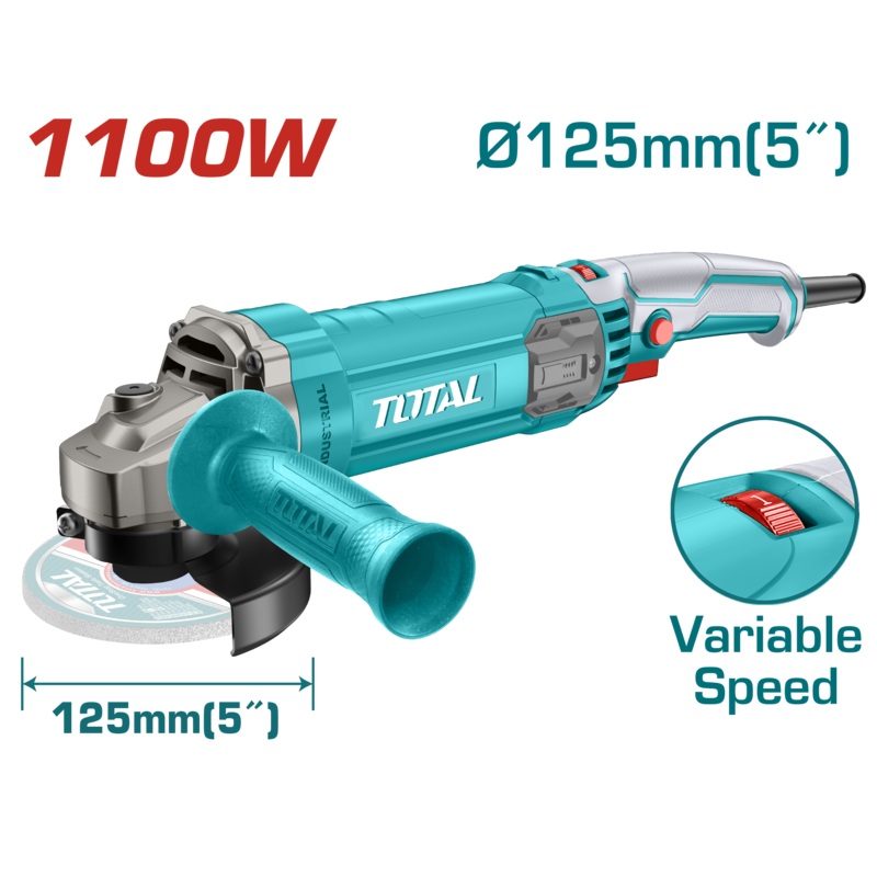 TOTAL TOOLS Angle grinder 1100 watt -125 mm - 5" inch with variable speed /TG110125565