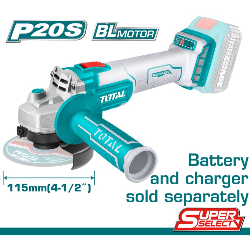 Total Tools Lithium ion angle grinder 20v without Battery and Charger -TAGLI201158