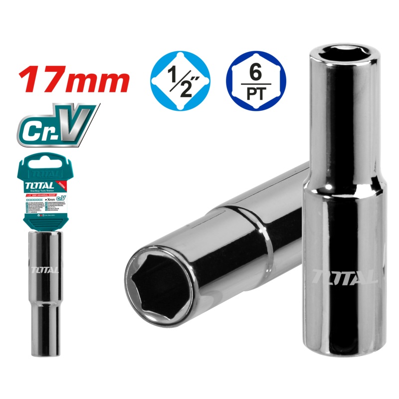 Total tools 1/2" Deep hexagonal socket 17 mm - THTST12173L