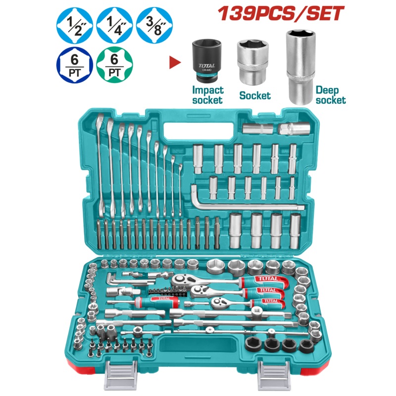 Total tools 139 Pcs combination tools set (1/4 "-3/8"- 1/2" ) - THKTHP21396