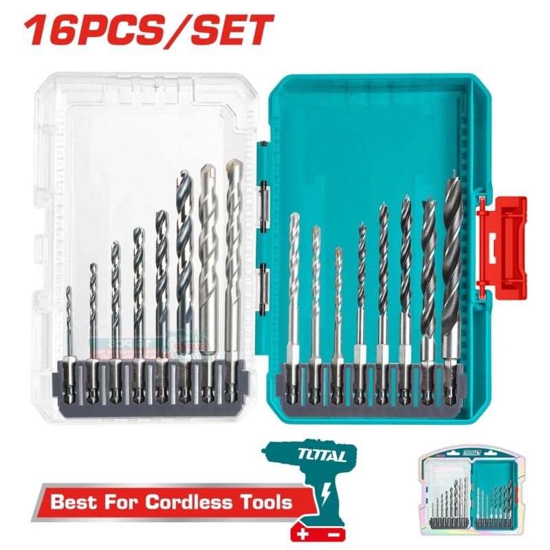 Total tools 16 Pcs metal, multifunction drill, and wood drill bits set-TACSDL11606