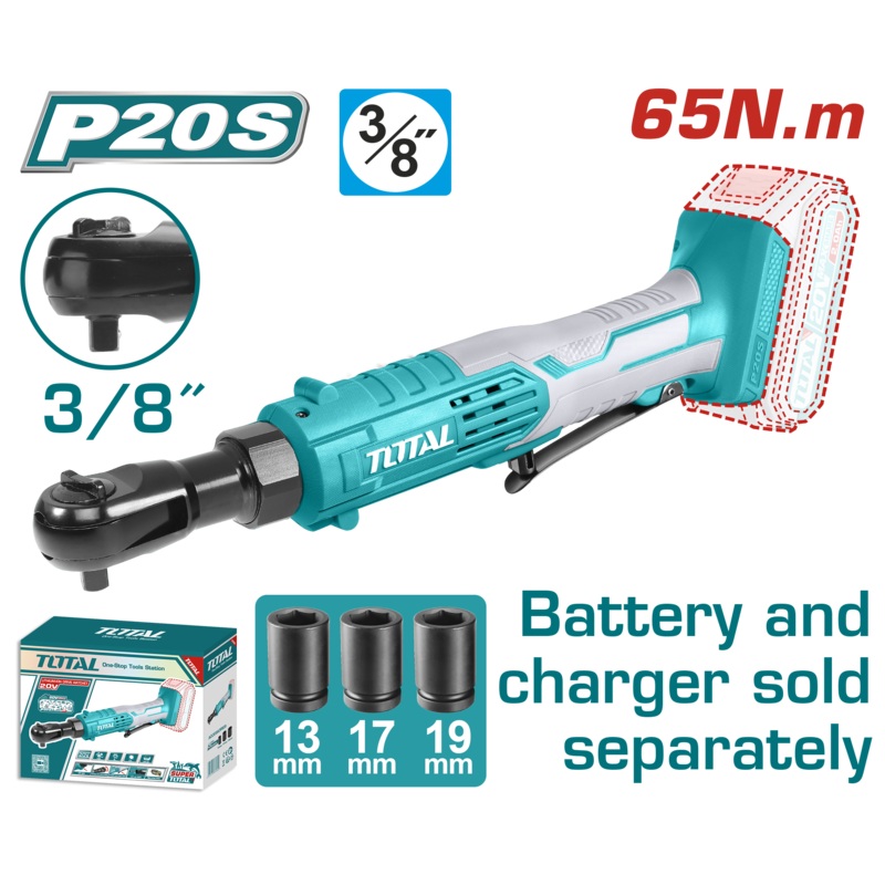 Total tools 20V Cordless Driver Ratchet 3/8"  - 65 N.m Without Battery And Charger-TDRLI2060151