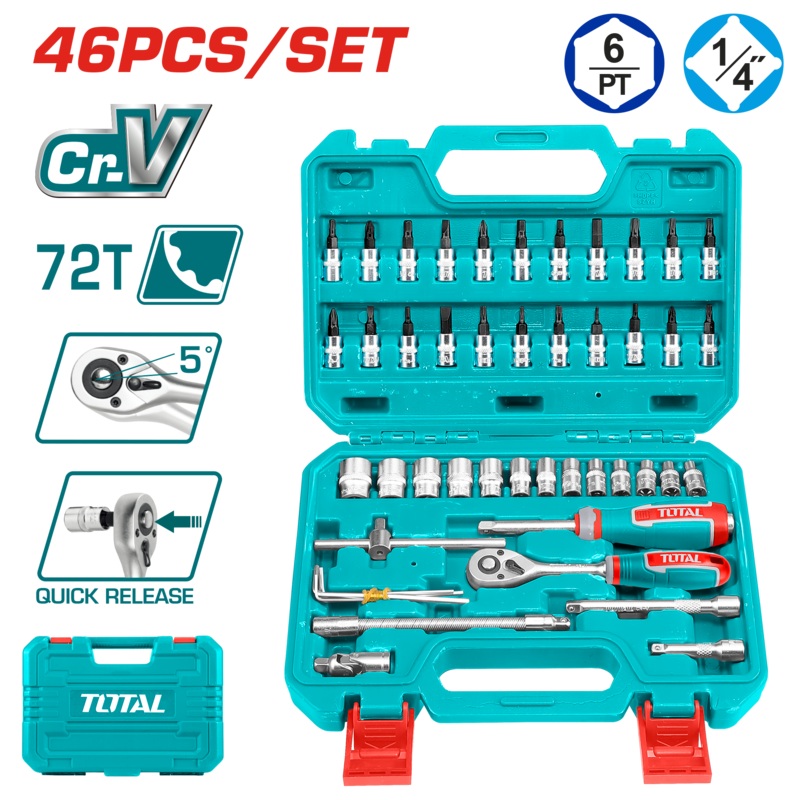 Total tools 46 Pcs 1/4" socket set with handles  - THT141462