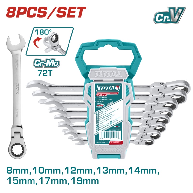 Total tools 8 Pcs flexible ratchet spanner set 8 : 19 mm - THT102RK586