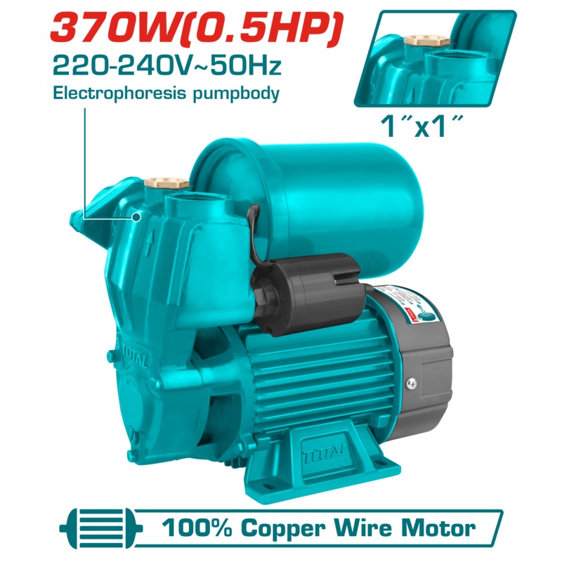 Total tools Automatic self-priming Water pump 1/2 HP , Copper wire motor , 32 M  - TWP93706