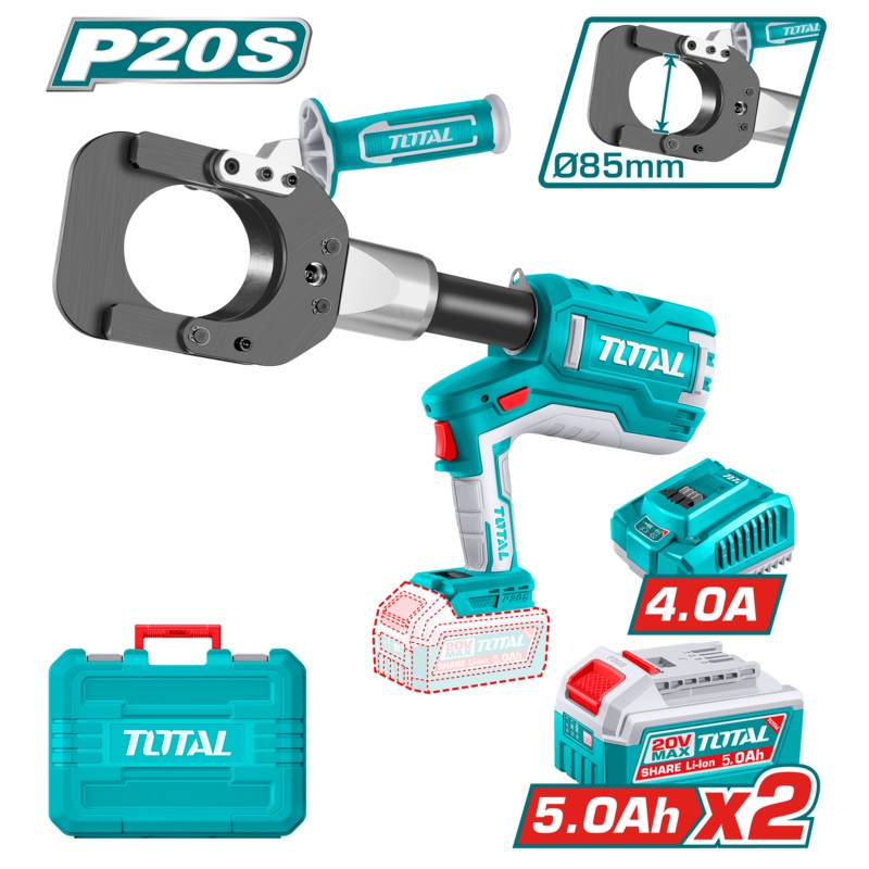 Total tools Cordless hydraulic cable cutter 85 mm , 20 V 5 Ah.+ 2 batteries and charger - TRCLI2005
