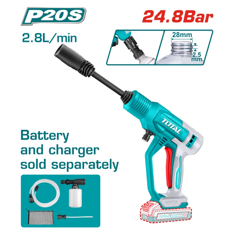 Total tools Cordless pressure washer 20V  24.8 Bar Without Battery And Charger-TPWLI2036