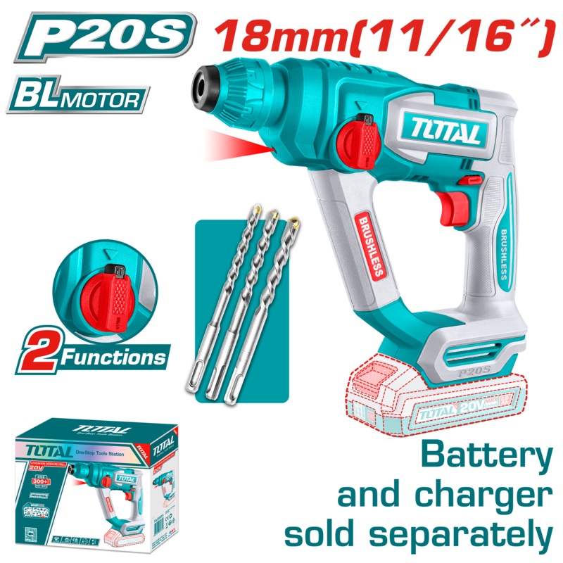 Total tools Cordless rotary hammer 18 mm 20 V  , 1.8 J  ,Without Battery And Charger-TRHLI20188
