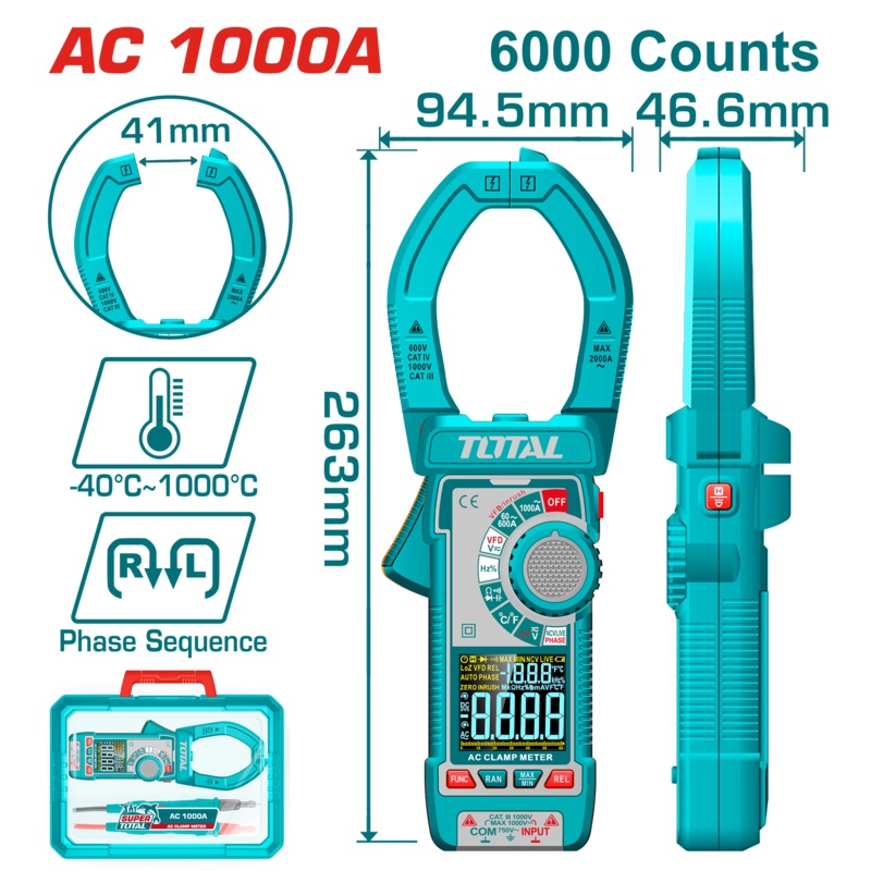 Total tools Digital AC clamp meter 1000 Ah. - TMT7610001