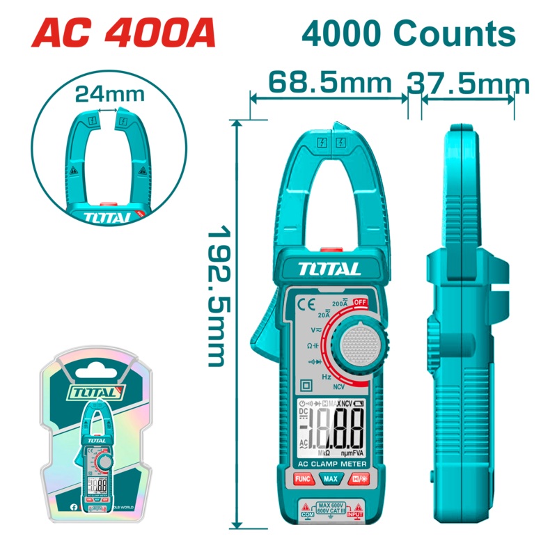 Total tools Digital AC clamp meter 400 Ah. - TMT762001