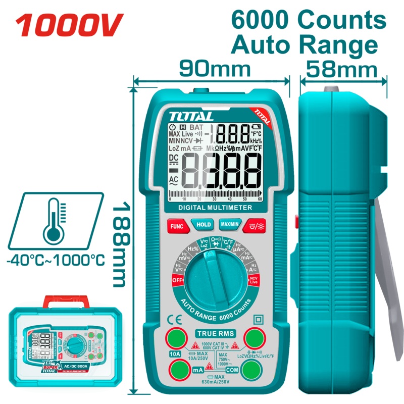 Total tools Digital Auto Range multimeter 1000 V , DC/AC - TMT5310004