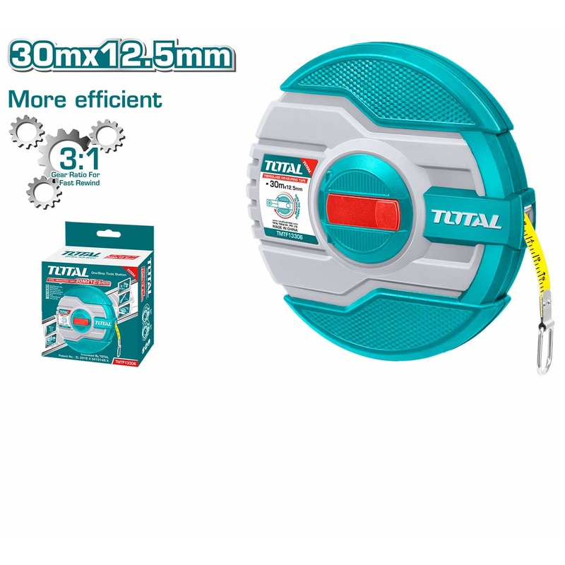 Total tools Fibreglass measuring tape 30 M * 12.5 mm with rubber cover - TMTF13306
