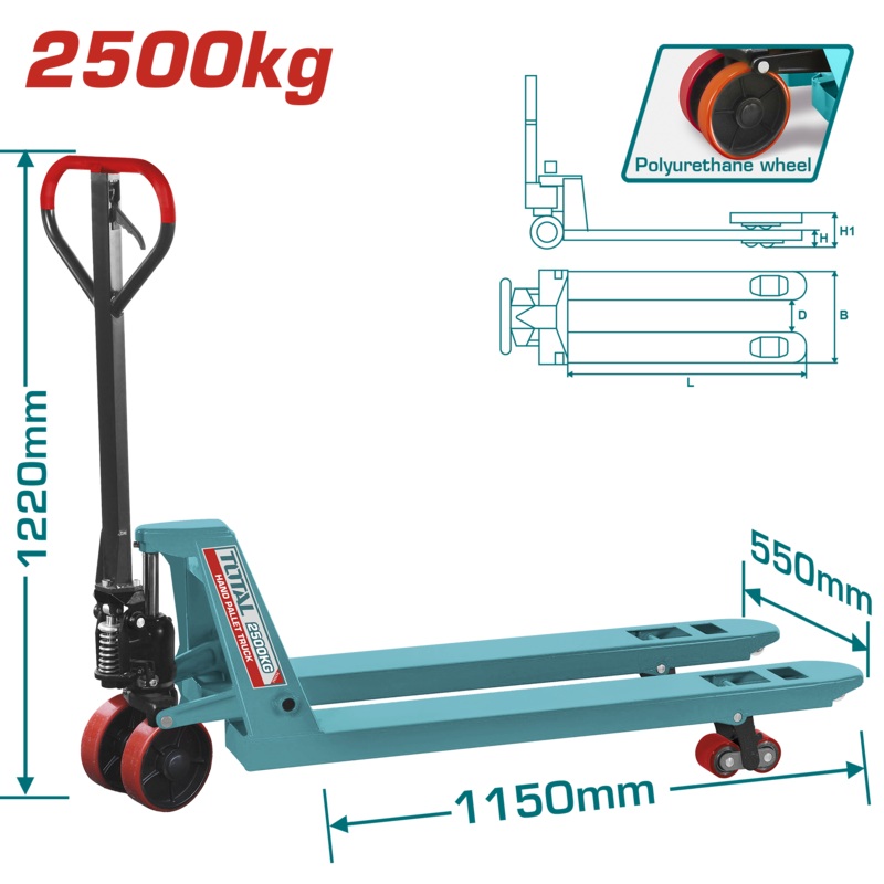 Total tools Hand pallet truck 2.5 ton. 550 x 1150 mm - THT301251