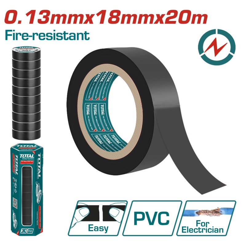 Total tools PVC Black insulating tape 20 m - Width:18 mm - THPET1109