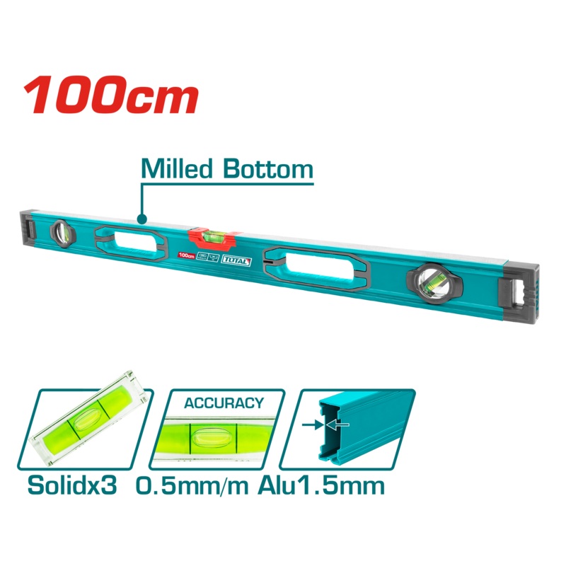 Total tools Spirit level 100 Cm ,3 solids 1.5 mm - TMT210028