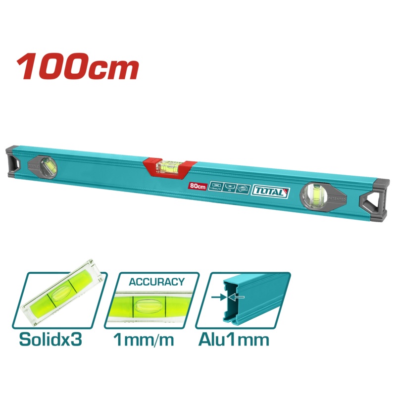 Total tools Spirit level Length 100 cm , 3 solids 1 mm - TMT210016